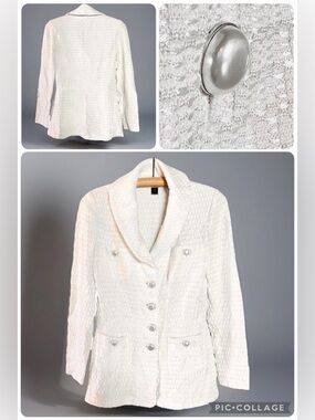 St. John Cream Textured Shawl Collar Blazer with Pearlized Metal Buttons Sz 4